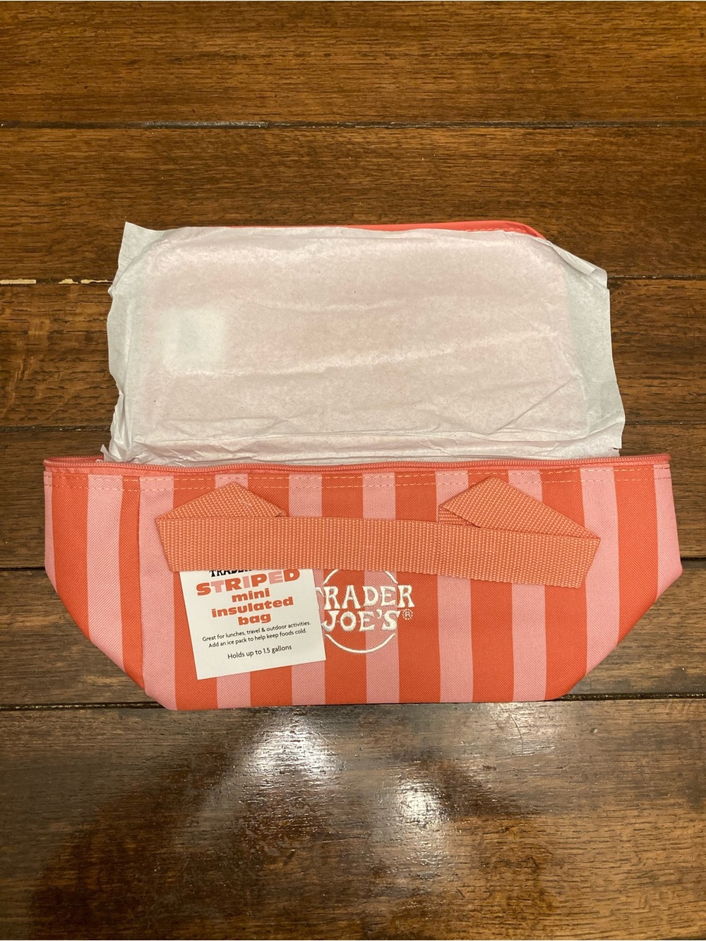 Trader Joe's pastel red-and-pink Striped Insulated Mini Bag